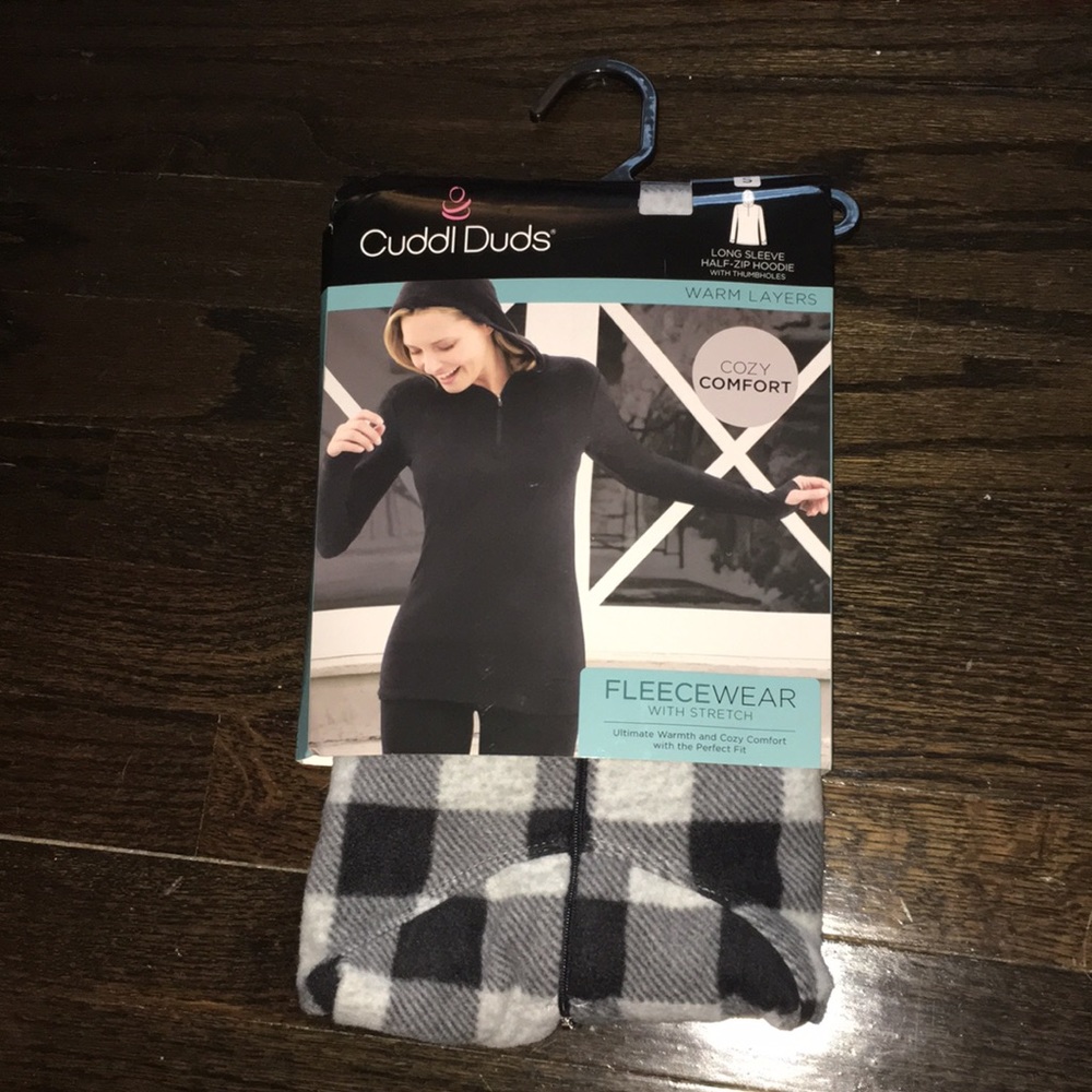 Cuddl Duds NWT Fleecewear Half Zip Hoodie Grey Buffalo Plaid Small